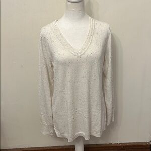 Talbots cream speckled V neck sweater Size M EUC